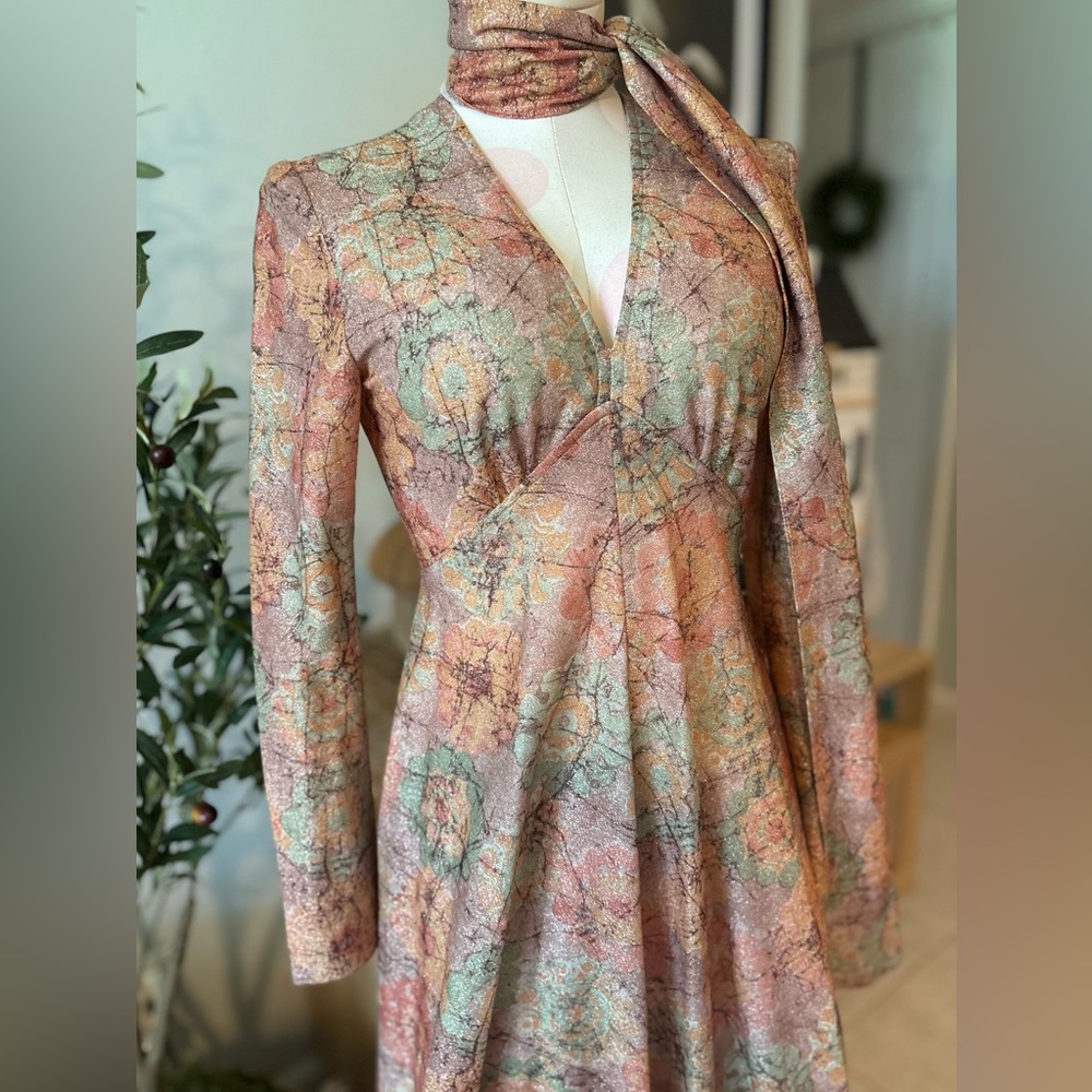 Victor Costa Vintage 70s Multicolor Floral Long Sleeve Maxi Dress - Picture 6 of 7